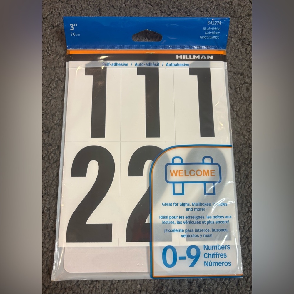 Hillman 842274 3” Peel Off Black & White Vinyl Numbers Pack